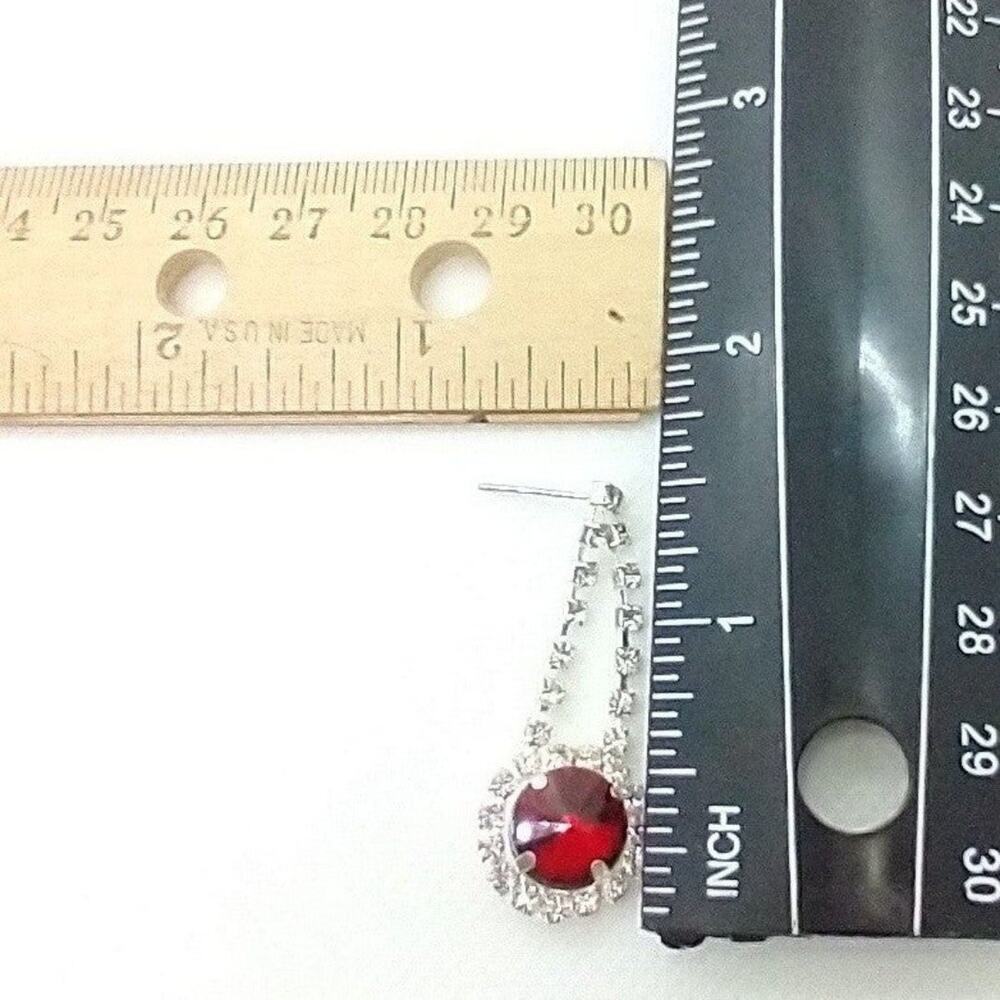Red/clear Rhinestone Drop Earrings Silver Tone Posts - Picture 6 of 6